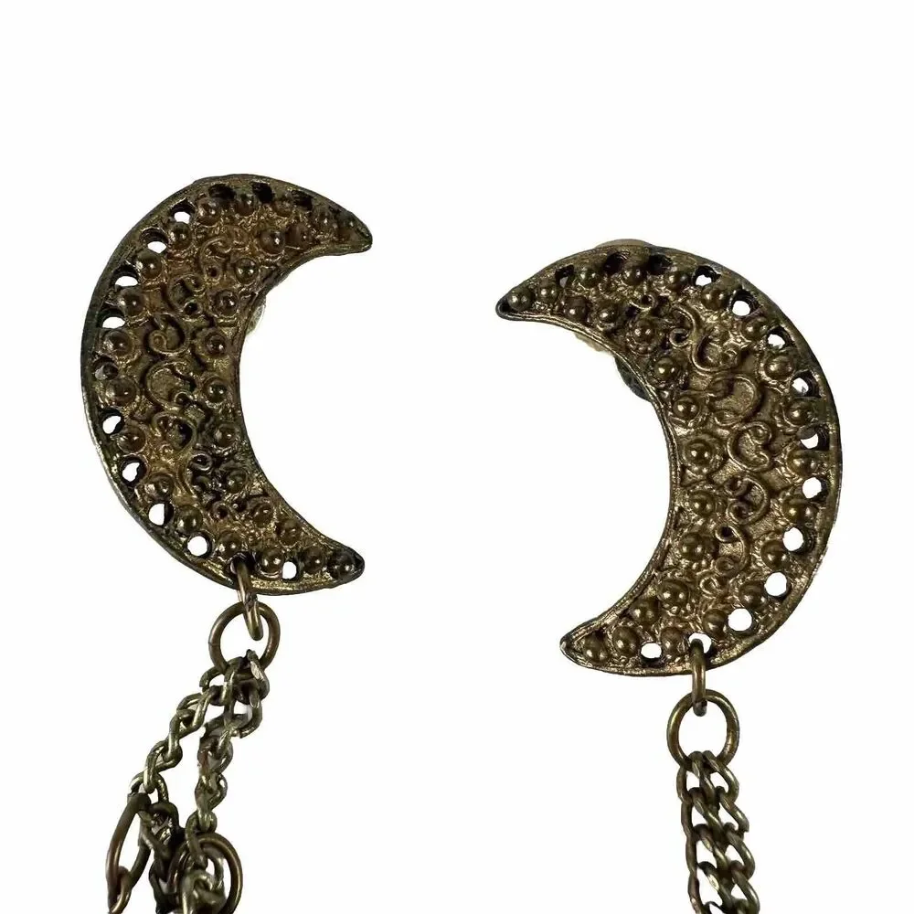 Vintage Gypsy Hippie Boho Purple Gold Color Fringe Dangle Earring Festival Celes